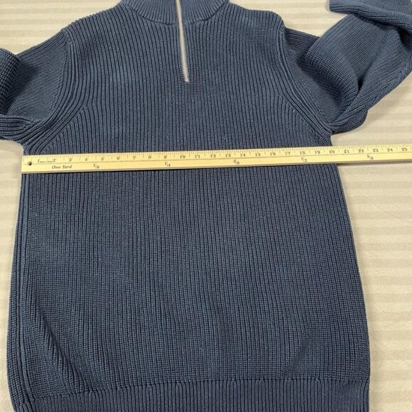 Zara Sweater Mens Medium Blue Knit Mock Neck Pullover 1/4 Zip Cotton Turkey - Picture 4 of 7